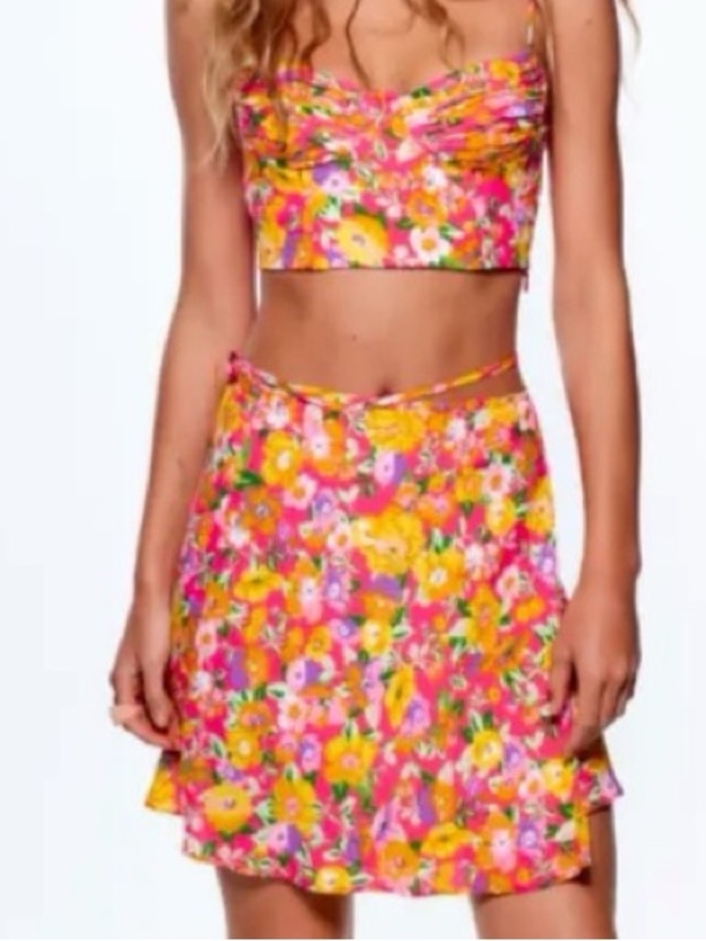 NWT Zara Floral Print Mini Wrap Skirt with Tie Waist